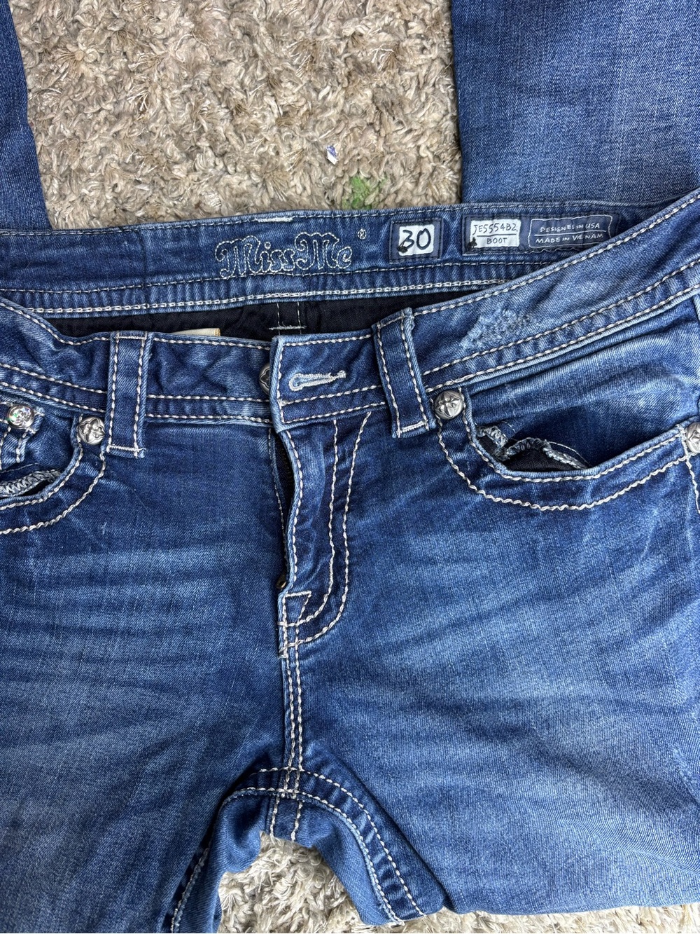 Miss Me Dark Blue Distressed Low Rise Jeans